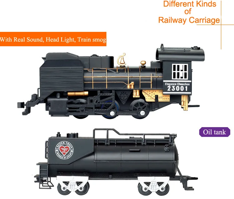 Большой размер классические игрушки на батарейках железнодорожный поезд со звуком и курением электрическая игрушка железнодорожный поезд вагон для Рождества