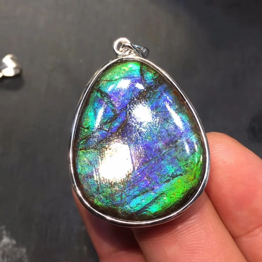 

Fine Jewelry Real 925 Steling Silver s925 100% Natural Ammonite Ammolite Stone Gemstone Female Pendant Necklaces Christmas Gift