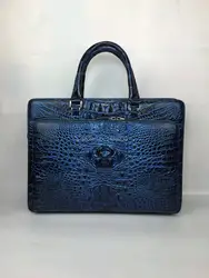 100% genuine crocodile leather skin briefcase men laptop bag luxury aligator leather skin men business bag colorful Blue