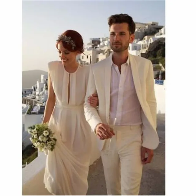 Wedding Summer Ivory Linen Mens Suits Beach Prom Tuxedos Wedding Summer Ivory Linen Mens Suits Beach Prom Tuxedos Groom Wear Latest Blazer Design Men