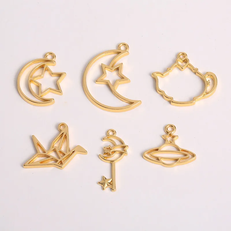 

10pcs moon teapop Key Open Bezel Gold Charm Bezel Setting Cabochon Setting UV Resin Charm
