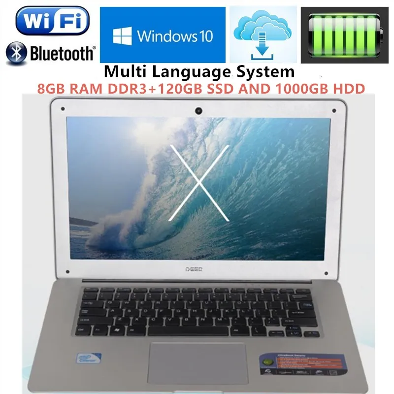 Meilleur 8 gb RAM et 1 tb HDD + 120 gb SSD N3520 Quad Core Ordinateurs Portables Ordinateur Portable 14.1 \