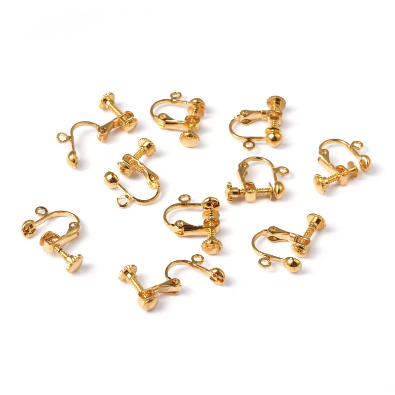 10pcs Brass Clip on Earring Findings, for non pierced ears, Golden