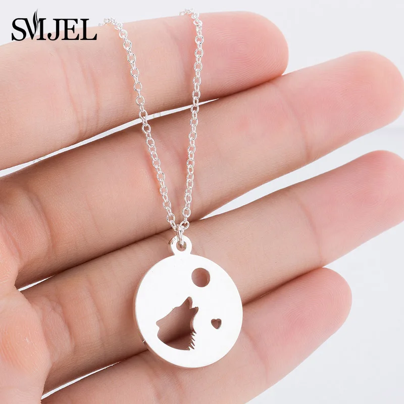 

SMJEL Cute Direwolf Necklaces for Women Moon Wolf Charm Necklace Pendant Courage Fashion Jewelry Chain Choker