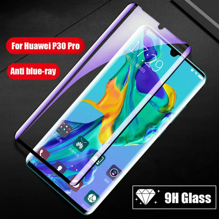 Полностью закаленное стекло для huawei P30 Pro, полное покрытие экрана, защитная пленка против синего излучения для huawei P30 lite Pro glass - Цвет: Anti-blue-ray