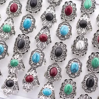 20pcs Wholesale Vintage Hollow Mix Stone Ancient Silver Color Ring Lots Fashion Jewelry Women Rings Dropshopping 2