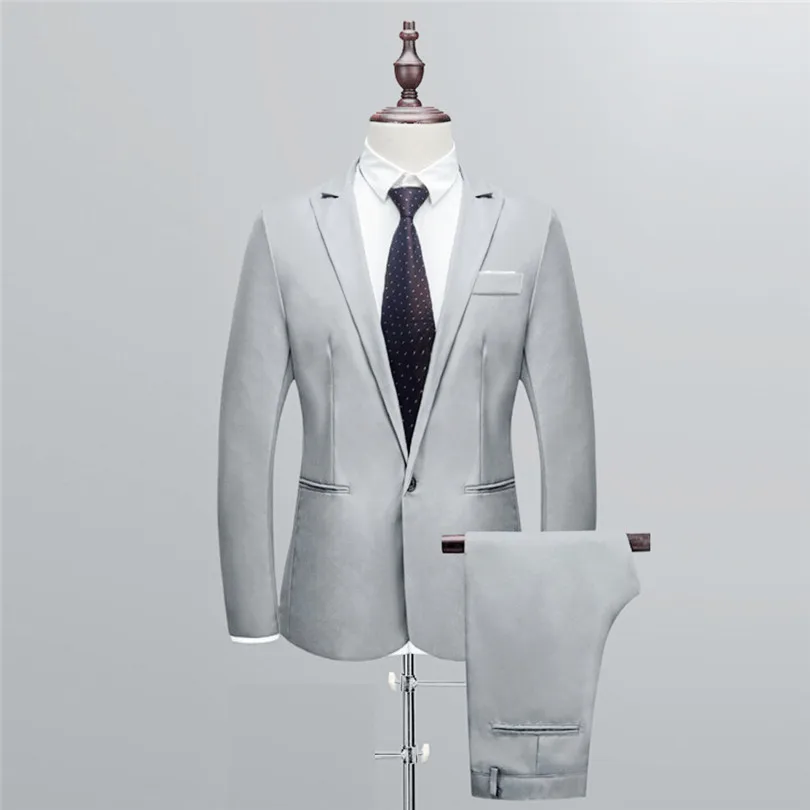 2019 New Fashion Men Slim Button Suits Formal Solid Business Blazer Casual Host Show Jacket Coat & Pant Dropshipping #E22 (12)