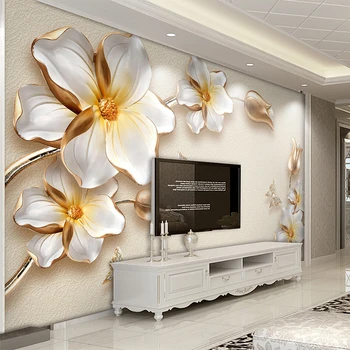 

Custom Photo Wall Mural 3D Stereoscopic Luxury Golden Flower Jewelry Wallpaper For Living Room TV Wall Home Decor Art Wall Cloth