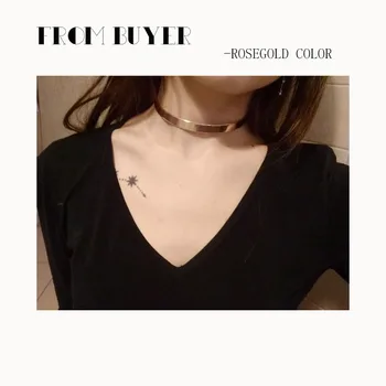 

Trendy simple gold and rosegold color hard metal 1cm wide choker necklace for women