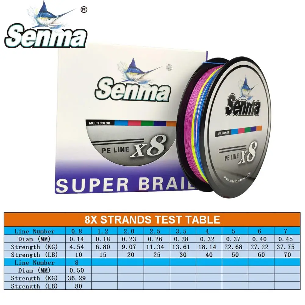 

Senma Multi Color 8X 100M 150M Braided Fishing Line PE Fishing Line 8 Strands 10-80LB Multifilament Fishing Line Smooth