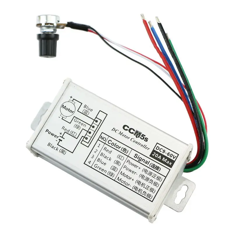 

DC 9V 12V 24V 48V 60V 20A Motor Speed Controller Regulator Driver PWM 25KHz