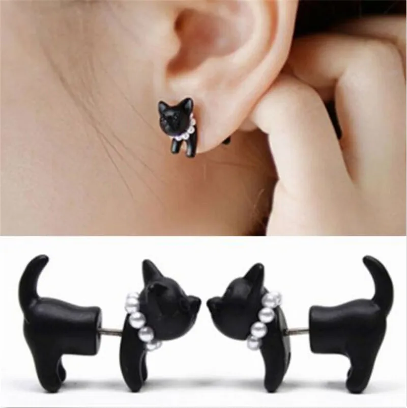 

1 Pcs Black 3D Pearl Kitty Cat Stud Earrings For Women Black Puncture Ear Jewelry Fashion Women Gift Pendientes