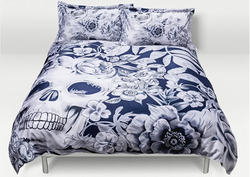 

Designers Design 3 Skulls King Queen Size 4PCS Luxurious Digital Printing Cotton Bedding Set Duvet Cover Bed Sheet Pillowcases