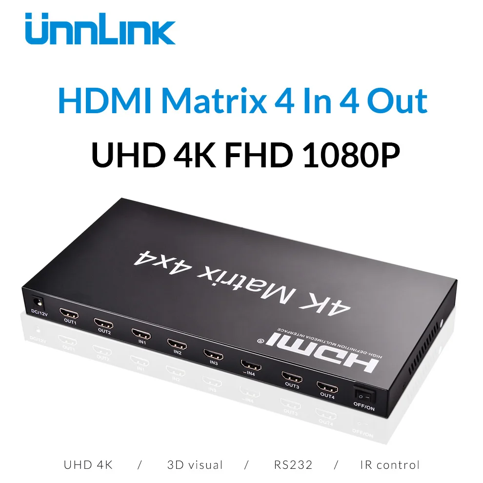

Unnlink HDMI Matrix 4x4 HDMI1.4 4K@30Hz Switch Splitter 4 Input 4 Output Matrix with RS232 IR Remote Control for HDTV ps4 xbox