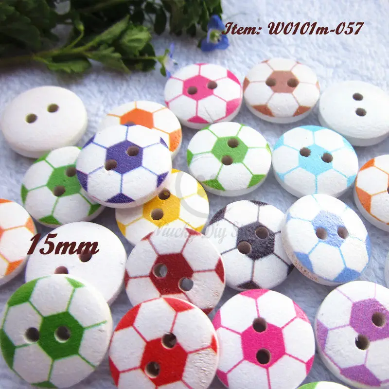 

100pcs 15mm Mixed colorful football series wood decorative buttons sewing scrapbooking craft embellishment