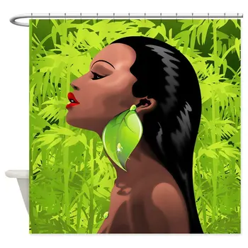 

Woman African Beauty and Bamboo Shower Curtain Decorative Fabric Shower Curtain Set Non-slip Bath Mat Set for Doormat Outdoor