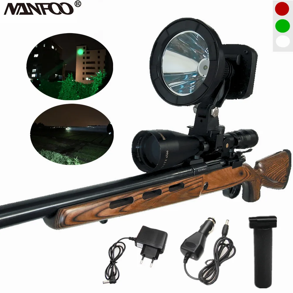 

Rechargeable CREE XML2 T6 10W White/Green/Red 1200LM 125mm Scope Mounted Spotlight Weapon Light 4.4Ah Lithium Battery Spot Beam