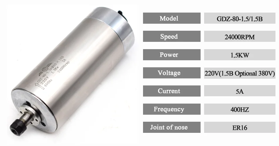 1.5kw шпиндель фрезерный станок с ЧПУ мотор шпинделя ER11 ER16 80X213 мм Входное напряжение 220 В шпиндель водяного охлаждения для фрезерного станка с ЧПУ