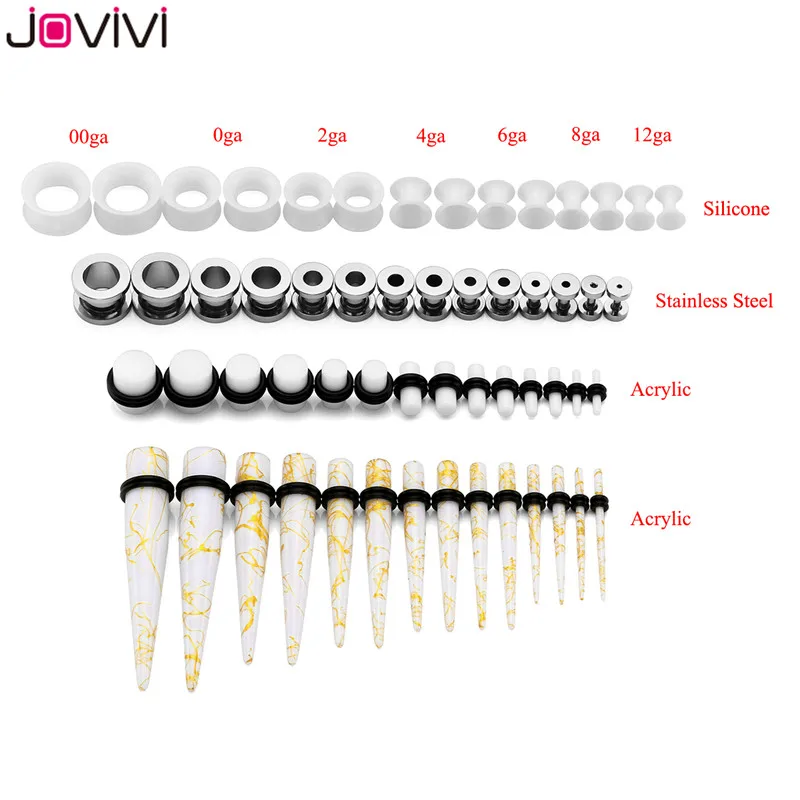 JOVIVI 28 Pairs Stainless Steel Screw Tunnel Thin Silicone Double Flared Flexible Tunnel Acrylic Tapers Set Ear Plugs Ear Tunnel