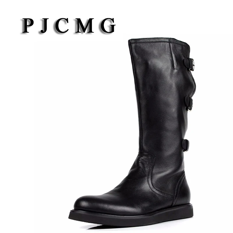 Echtem Qualität Pjcmg Neue Winter Westlichen Black Motorrad Hohe Männer white Leder Stiefel Vintage Für Schwarz qxTFUa