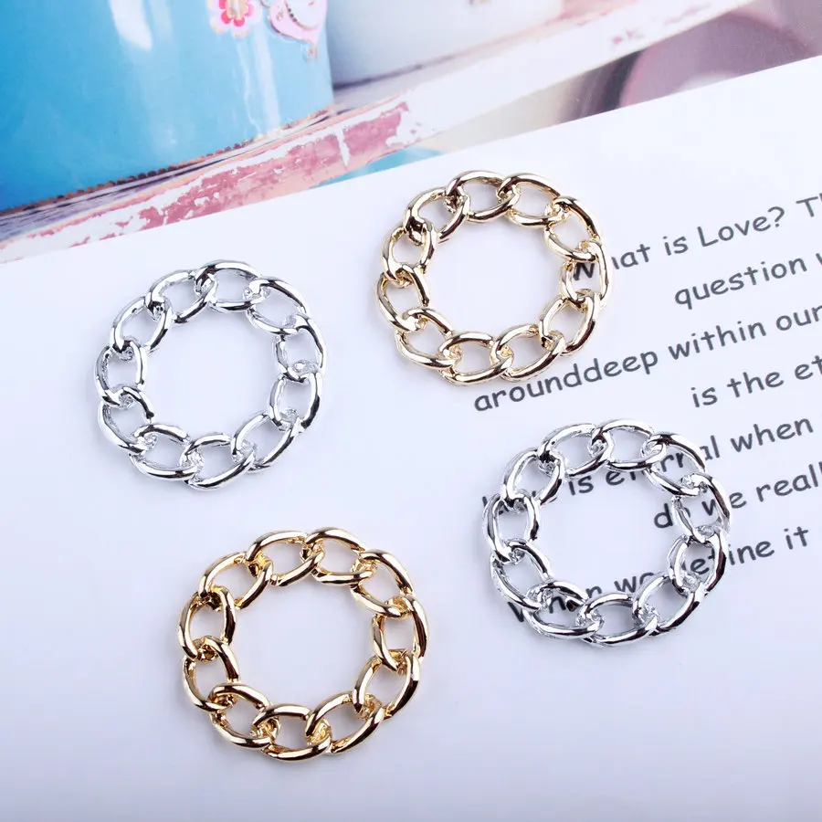 

10pc 26*28mm Gold Silver Color Imitate Chain Circle Round Charms Diy Jewelry Metal Pendant Connector Accessories