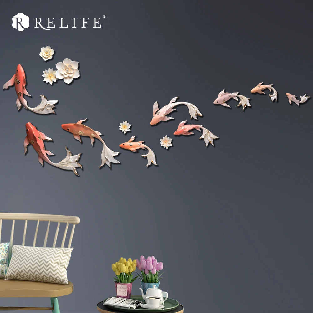 

9pcs 3D Resin Fish Arts Wall Murals Hanging Background DIY Wall Stickers for Living Room