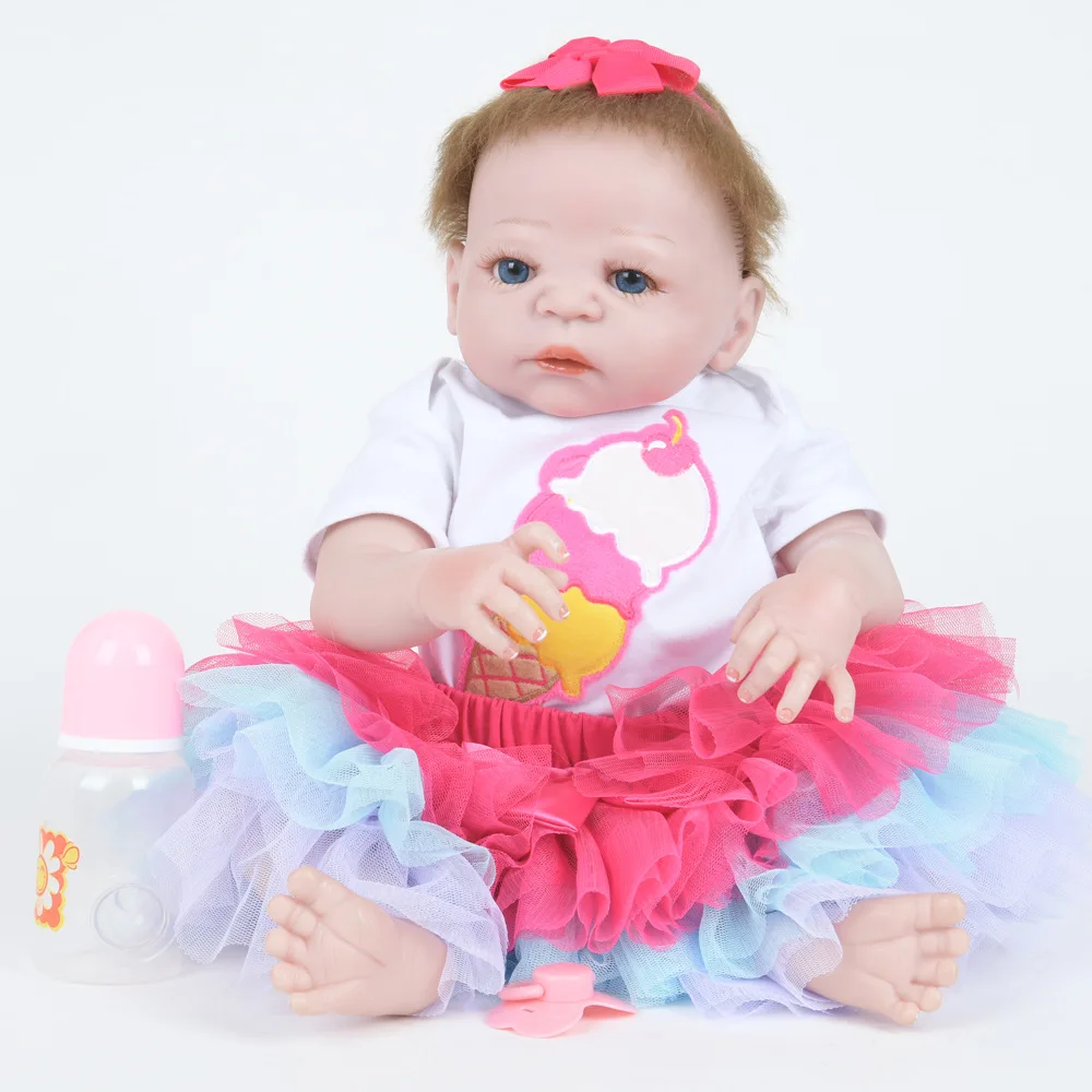 

22 inches Cute Full Silicone Reborn Doll Lifelike Newborn Baby Girl Doll Toy for Kids Birthday Xmas Gift Bebe