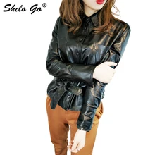 Шило GO кожаная куртка Женская Весенняя мода Овчина натуральная кожа пальто однобортный передний карман Бант пояс пальто