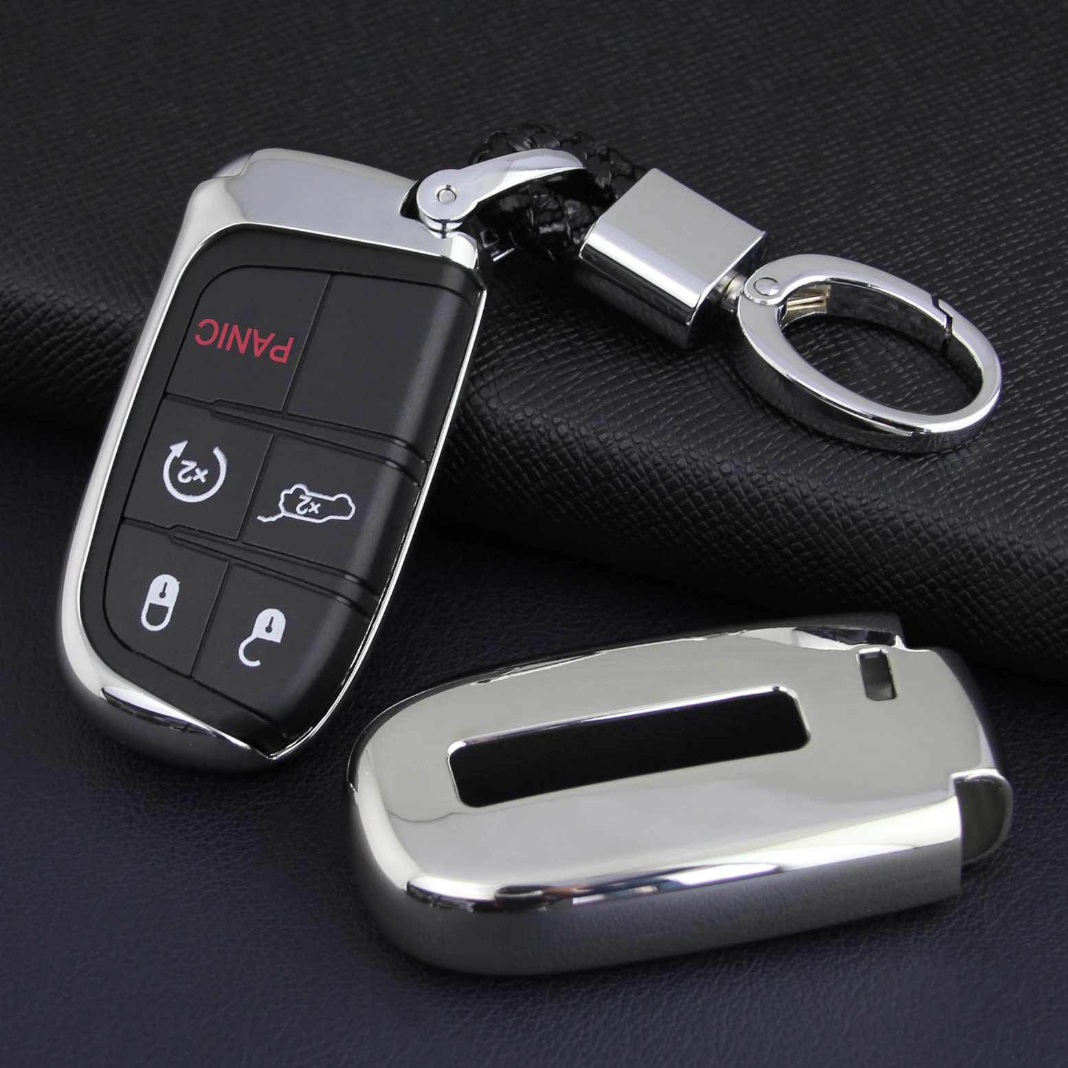 

Car Key Cover Fob Case Chain Keychain For Jeep Renegade Compass Grand Cherokee Dodge Durango Journey Dart Charger Silver