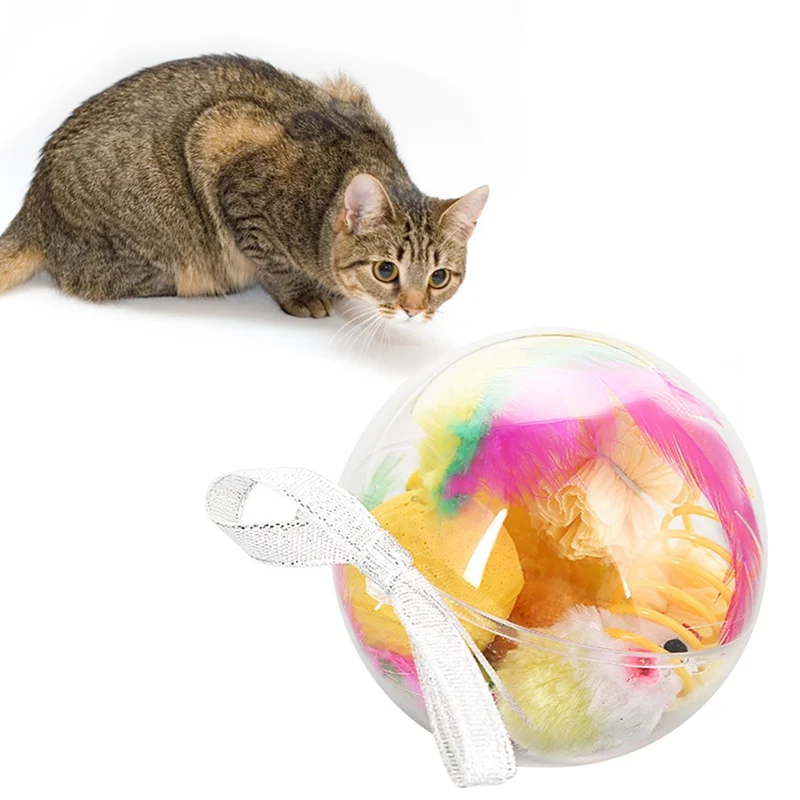 Pet Cats Toys Ball Set Gift Transparent Ball Package Kittens Sisal Ball