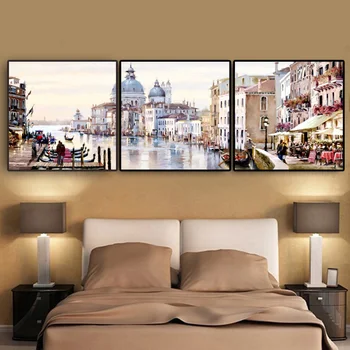 

3Piece Abstract Venice City of Water Oil Painting on Canvas Buildings Cuadros Posters and Prints Wall Art for Living Room