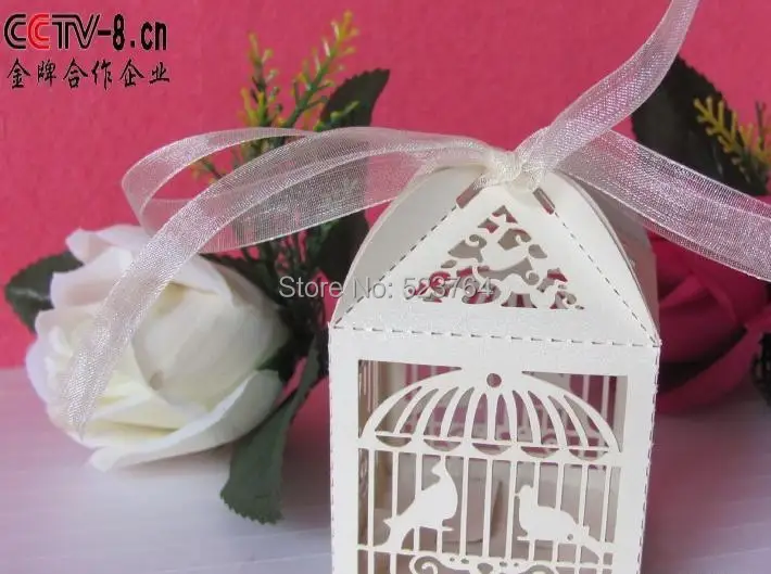 50 pcs White Bird Cage Laser cut Wedding Candy Box Favor Box Party