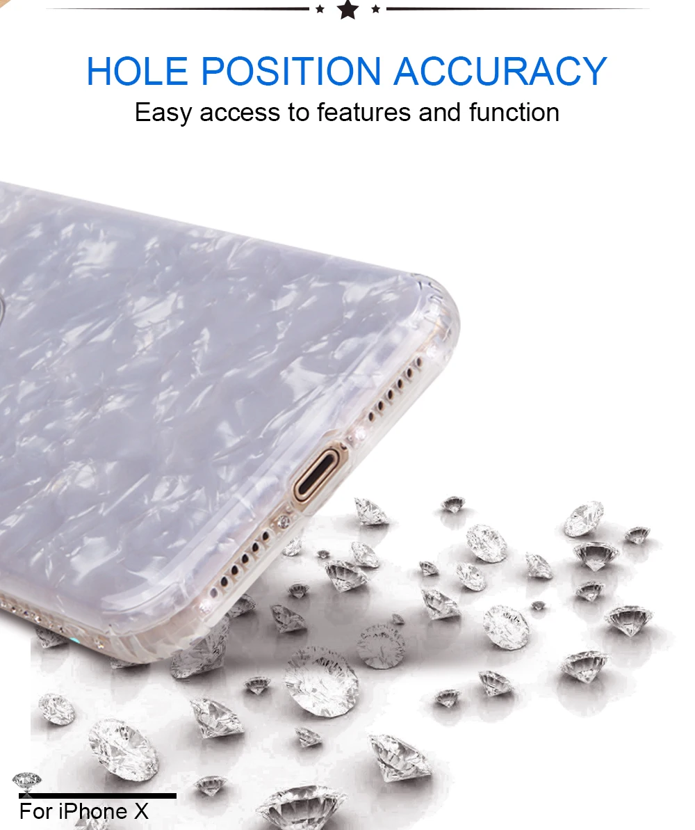 Fashion Conch Shell For iPhone 7 8plus Case Shockproof Soft Bumper Glitter Bling Back Cover Case for iPhone X with Rhinestone (1)