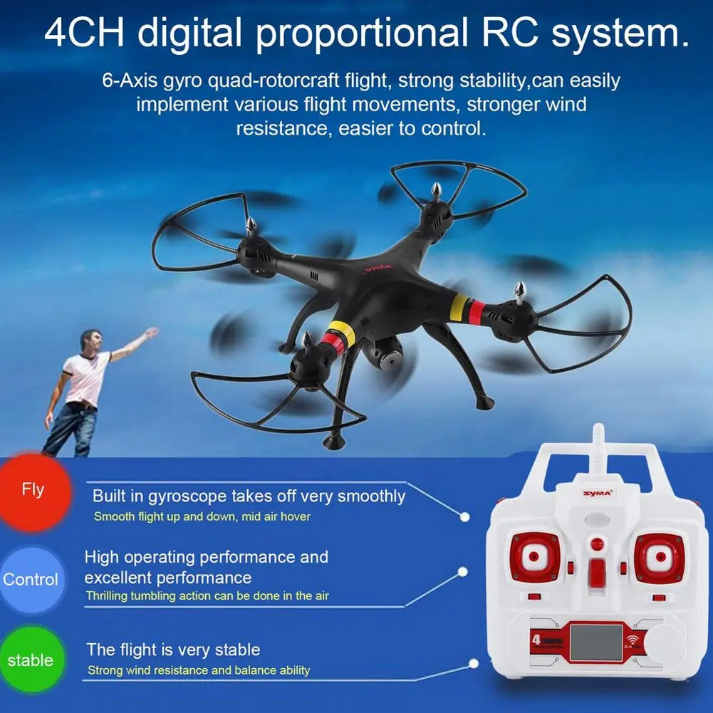 

Quadcopter RC Drone 2MP HD Camera 4CH 2.4G Headless Mode Stable Compatible Syma X8C BM88
