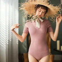 Цельный купальник Женская одежда для плавания женский купальный костюм женский Монокини боди спортивный короткий рукав купальный костюм