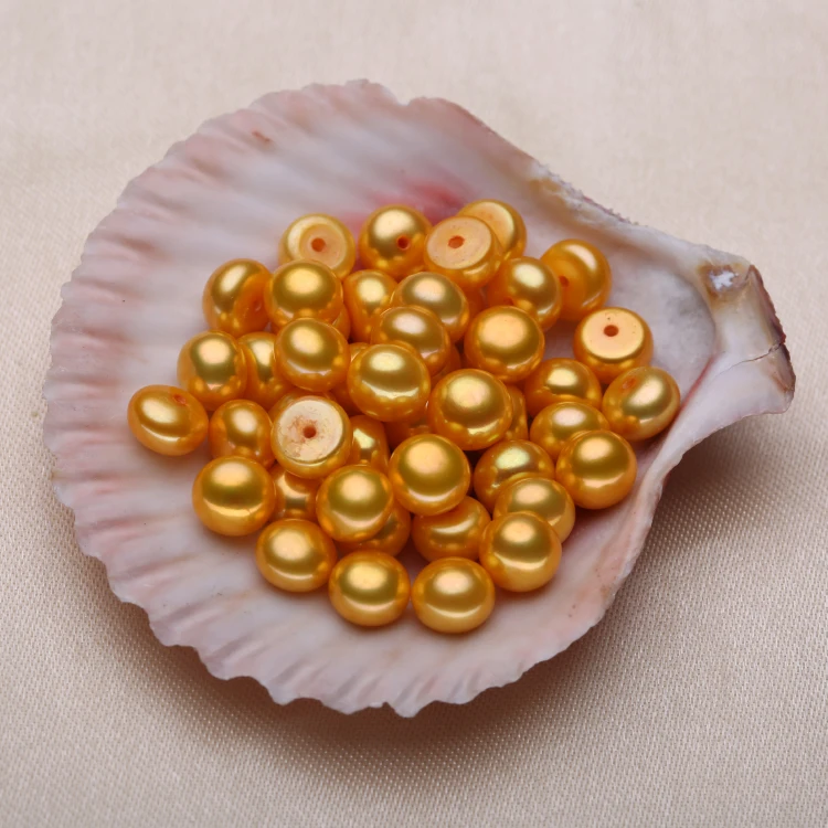 

Gold Color Dyed Pearls, Loose Freshwater Pearls, 7-10mm Bread Round Pearls AAAA Nice Pearl Grade