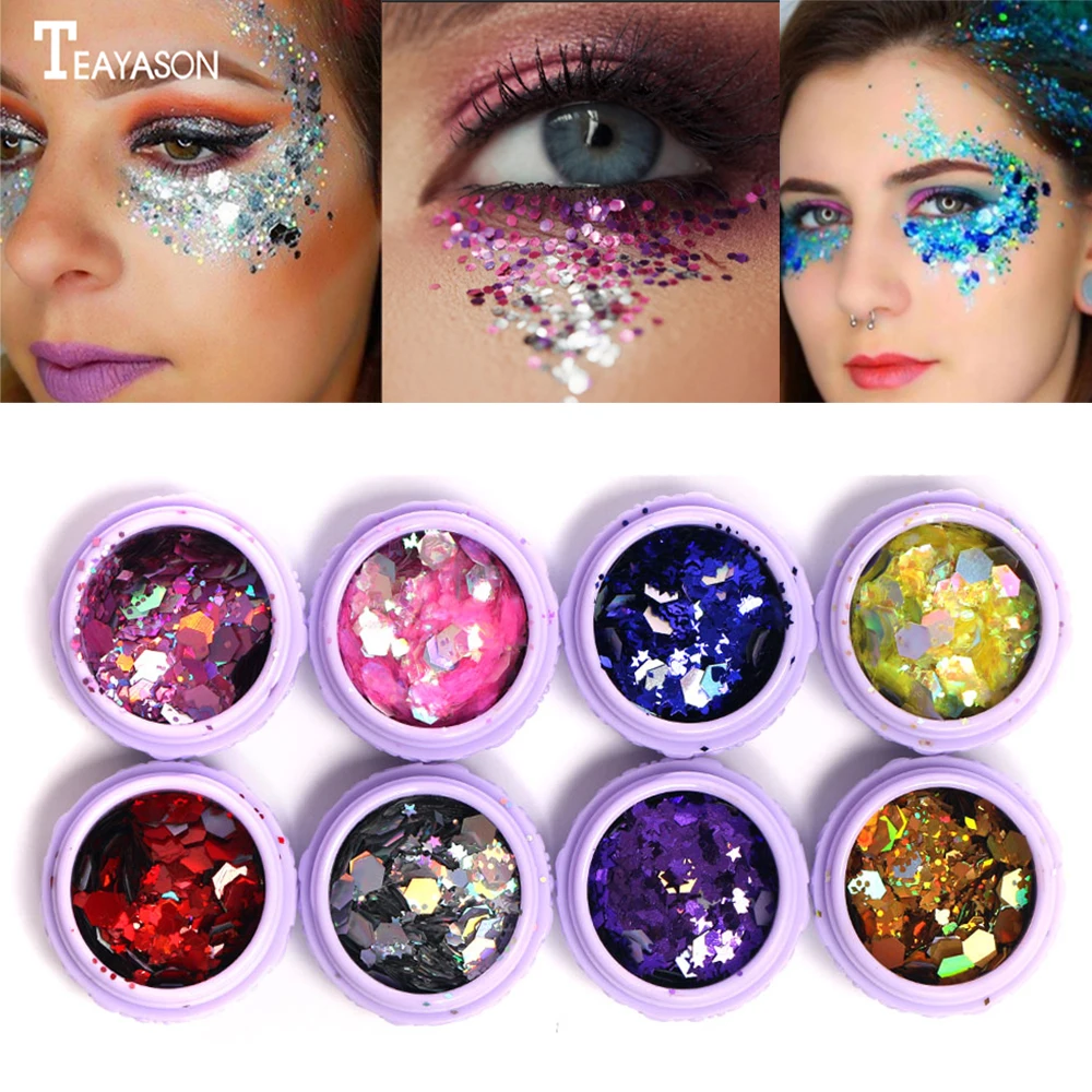 

TEAYASON Glitter Eyeshadow Powder Makeup Shiny Loose Blue Purple Starlight Face Art Decoration Glitter Eyeshadow Powder AM055