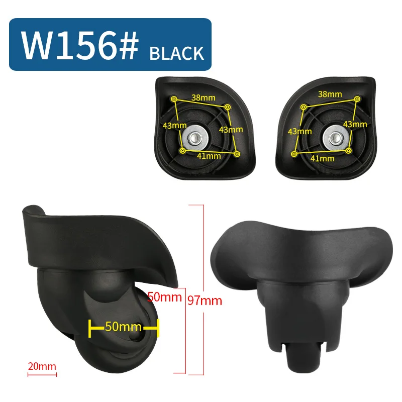 W156(2 Wheels)Black Чемодан, колеса, аксессуары для колес, пароль, сумка для костюмов, универсальный ролик, колеса - Цвет: W156(2 Wheels)Black