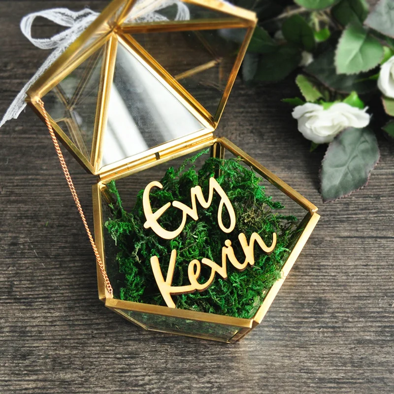 

Wedding Glass Geometry Container Ring Box Makeup Organizer Jewelry Storage Box Everlasting Flower Micro Landscape Glass Cover