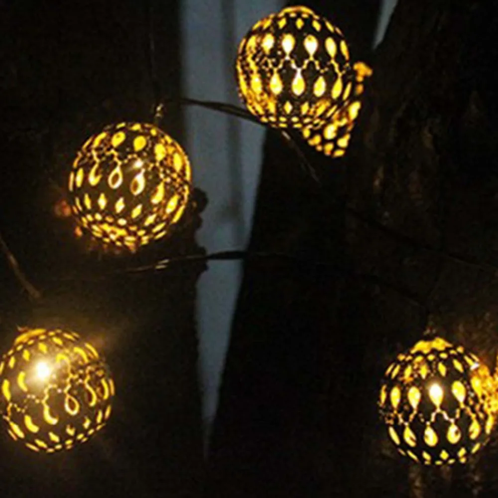

Waterproof 10 LED Solar Powered Fairy Light Moroccan Lantern Silver Plastic Globe String Lights Lamp For Outdoor Christmas Tree