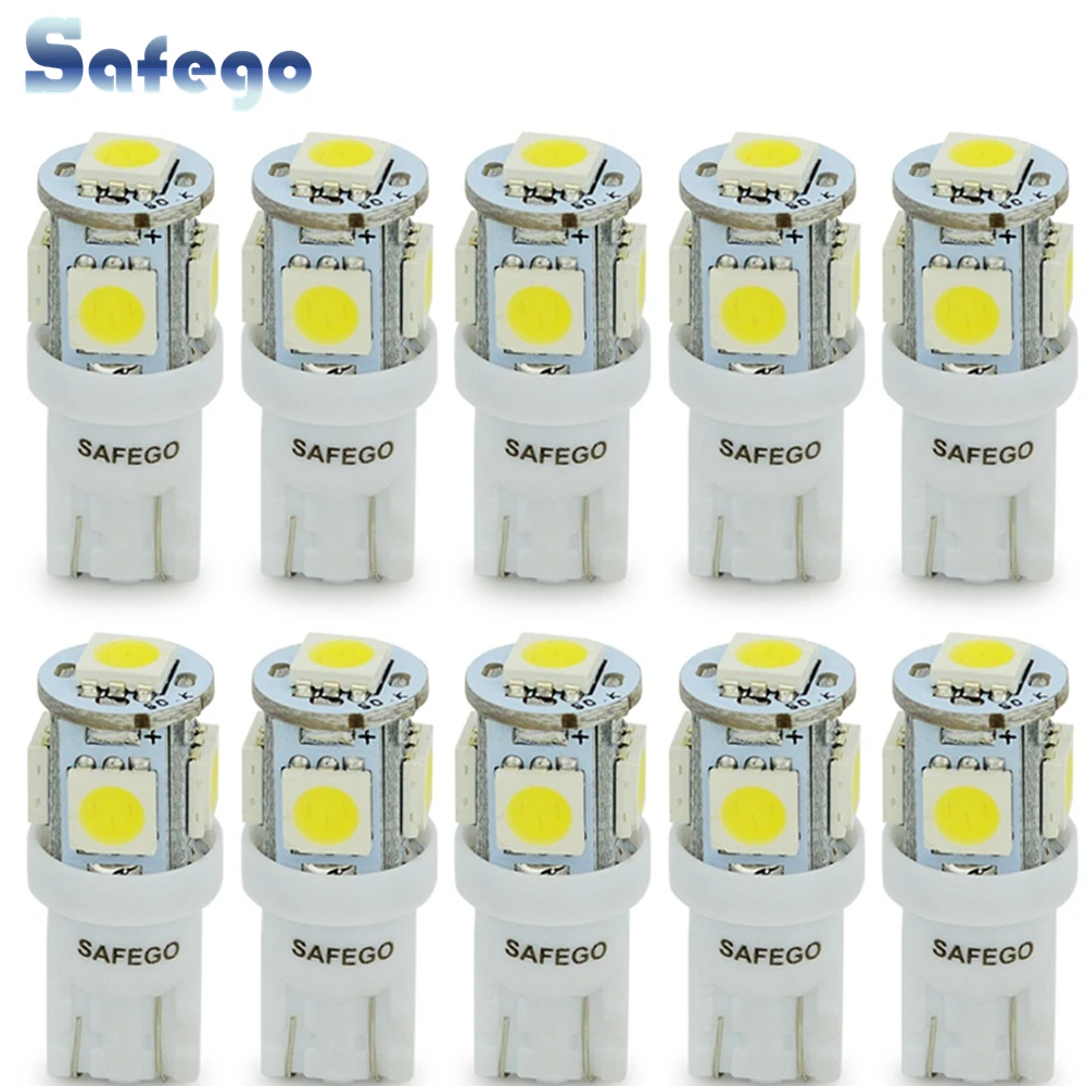 10 шт. Автомобильные светодиодные лампы T10 W5W 5050 194 168 5SMD белые синие красные желтые
