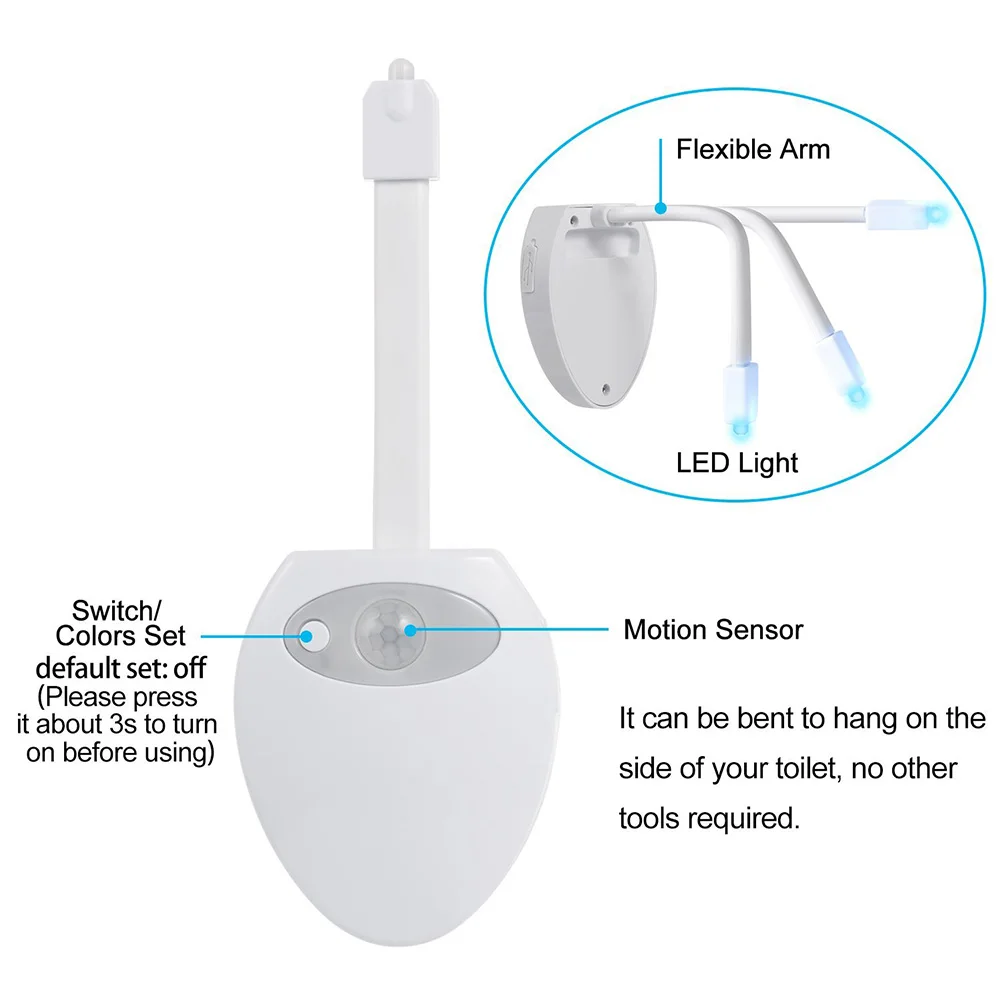 Новое поступление USB Перезаряжаемый светодиодный светильник для туалета со встроенным аккумулятором 8 цветов водонепроницаемый датчик движения Туалетная лампа