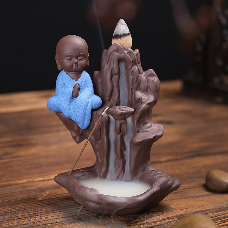 

Home Decor Mountain Stream Creative Little Monk Bullet +10 Blackflow Incense Cones Or Incense Stick Burner Smoke Ceramic Censer