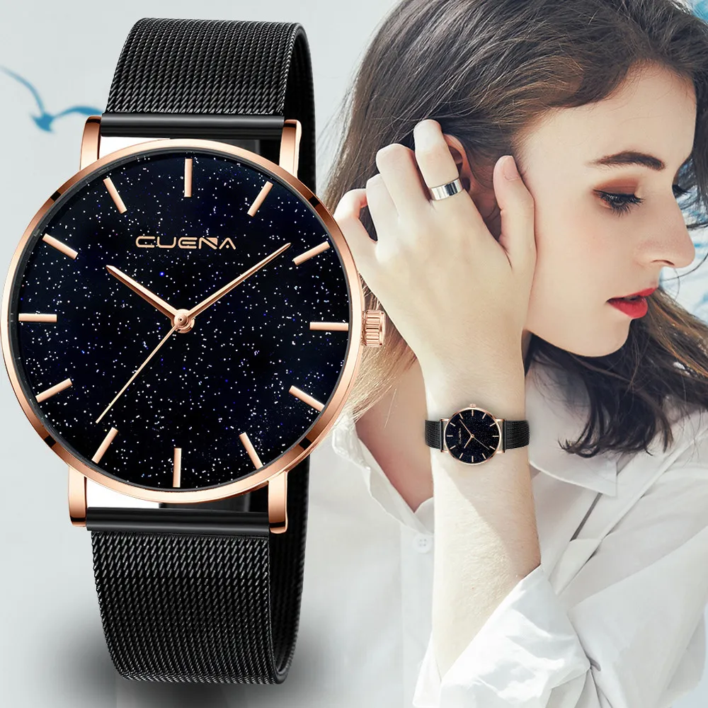 

Susenstone Ladies Watch Starry Sky Diamond Dial Women Bracelet Watches Magnetic Stainless wrist watches for women Silicone