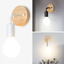 Lámpara de pared nórdica de Color blanco/Negro, luz Led de pared para dormitorio, Base de madera, aplique de pared para sala de estar