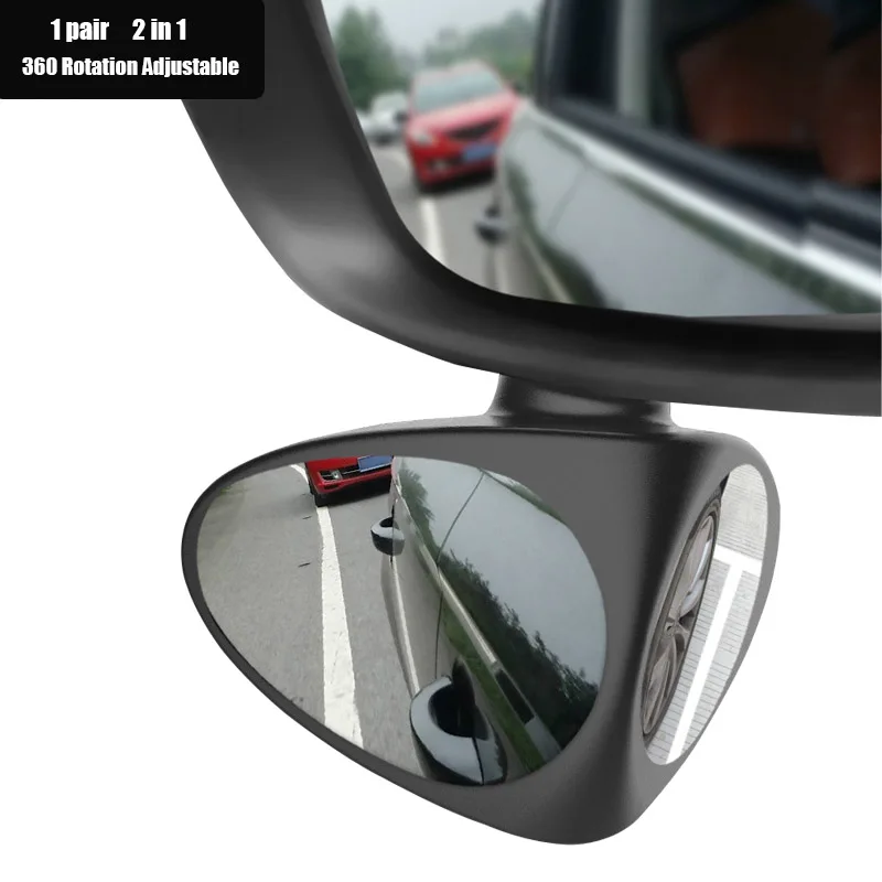 

2 In1 Car Blind Spot Mirror Wide Angle Mirror 360 Rotation Adjustable Convex Rear View Mirror View Front Wheel Car Mirror Black