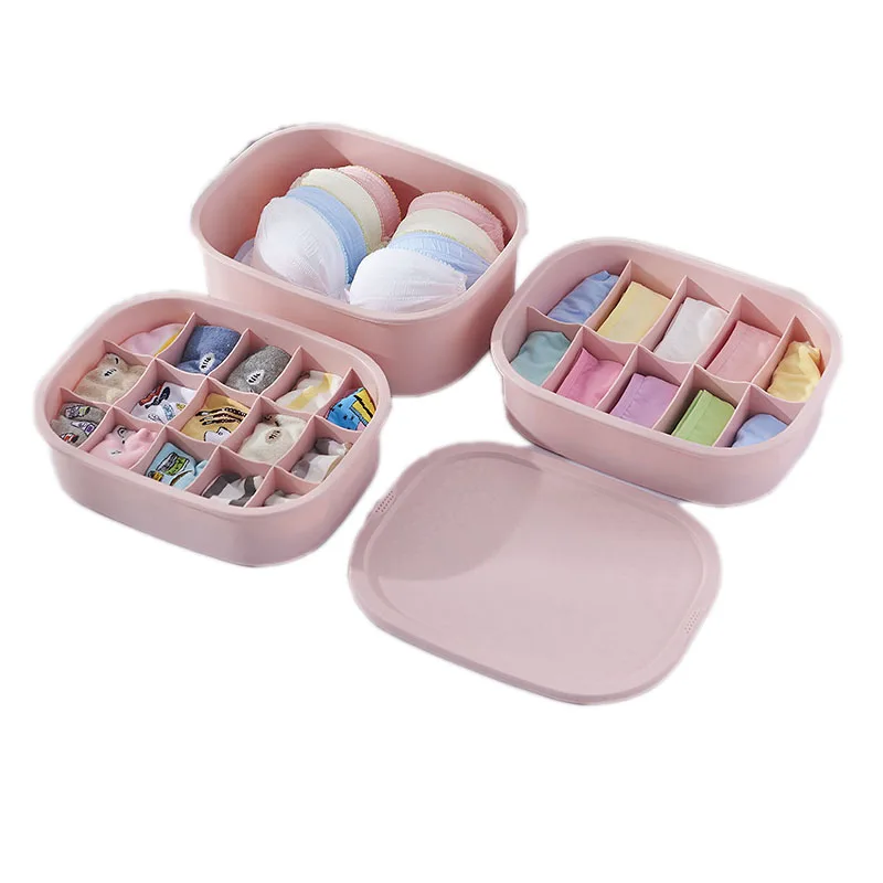 3pcs Set Plastic Underwear Storage Box Case Women Men Pink Drawer
