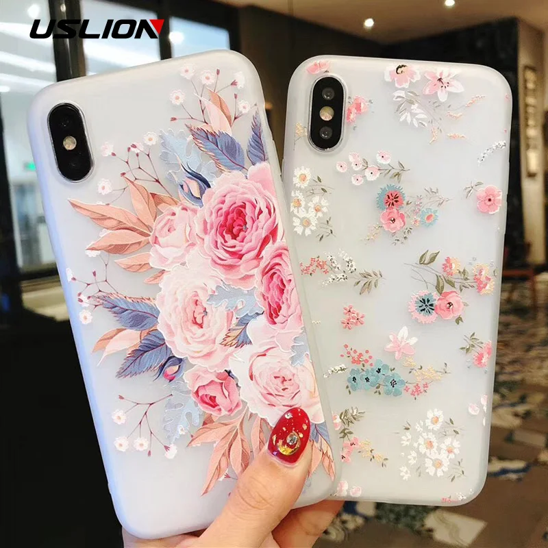 USLION Flower Silicon Phone Case For iPhone 7 8 Plus XS Max XR Rose Floral Cases For iPhone X 8 7 6 6S Plus 5 SE Soft TPU Cover