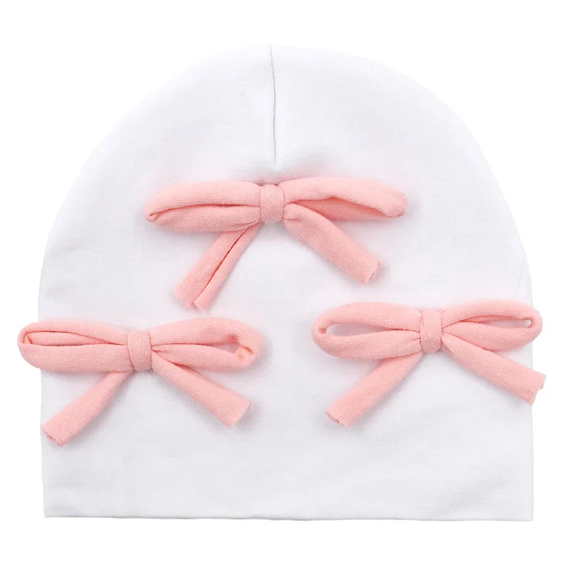 GZhilovingL New Cute Baby Cotton Bow Hat Beanies For Infant Girls Boys Kids Winter Soft Solid Newborn Baby Hair Accessories - Цвет: white 1