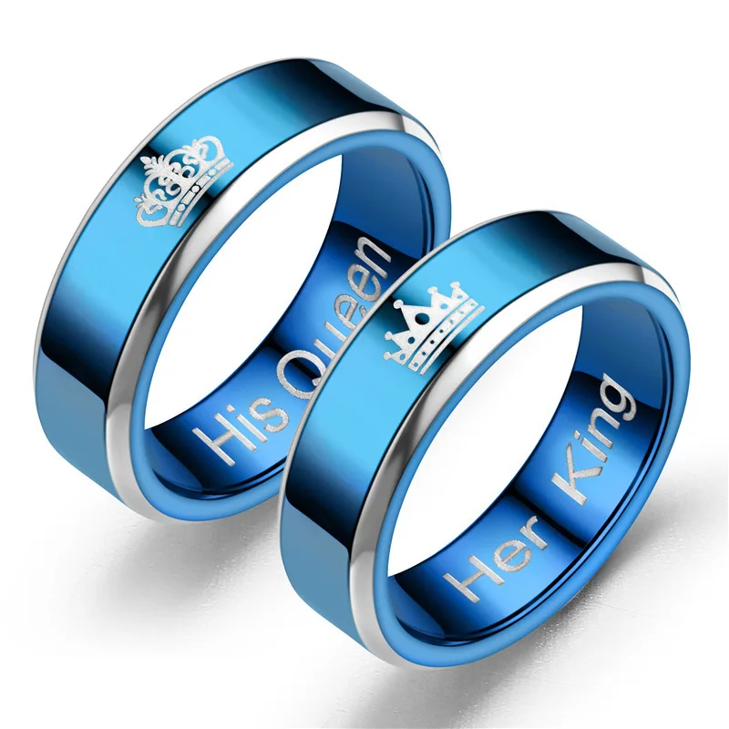 cheap Muslim Accessories Male Female Design Couple Lovers Ring Ring Her King His Queen Lettering Queen Lovers Ring Gift Ring For Men